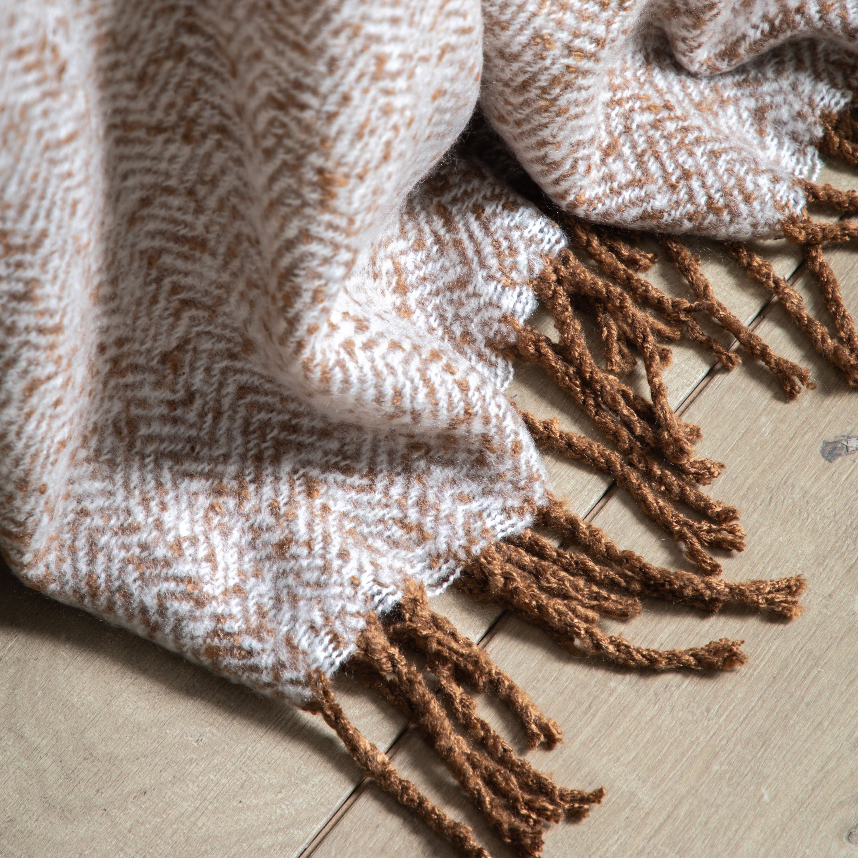 Herringbone Faux Mohair Throw Tan